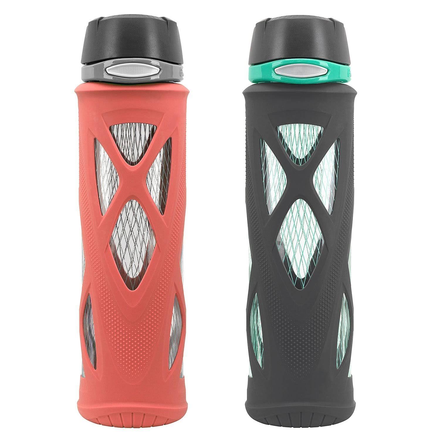 Zulu Atlas High Performance 20 oz. Glass Water Bottle 2-Pack (Gray & Orange)