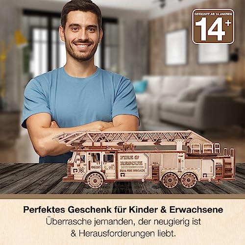 3D Wooden Puzzle Fire Truck Mechanical Model Kit with Wind Up Mechanism, 439 Pieces W6533