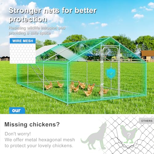 Large Metal Chicken Coop Walk-in Poultry Cage with Waterproof Cover D237341