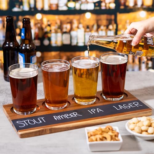 Acacia Wood Flight Board Set with Slate Chalkboard, 4-Piece Wine & Cocktail Tasting Tray F97895