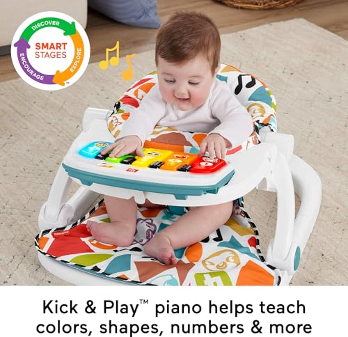 Fisher-Price Portable Baby Chair, Pink Kick & Play Deluxe Sit-Me-Up Seat with Piano Toy & Snack Tray O7962