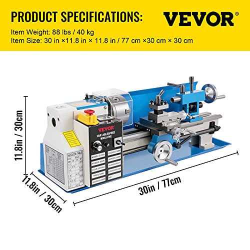 VEVOR Mini Metal Lathe 7x14 Benchtop 550W Variable Speed U960784