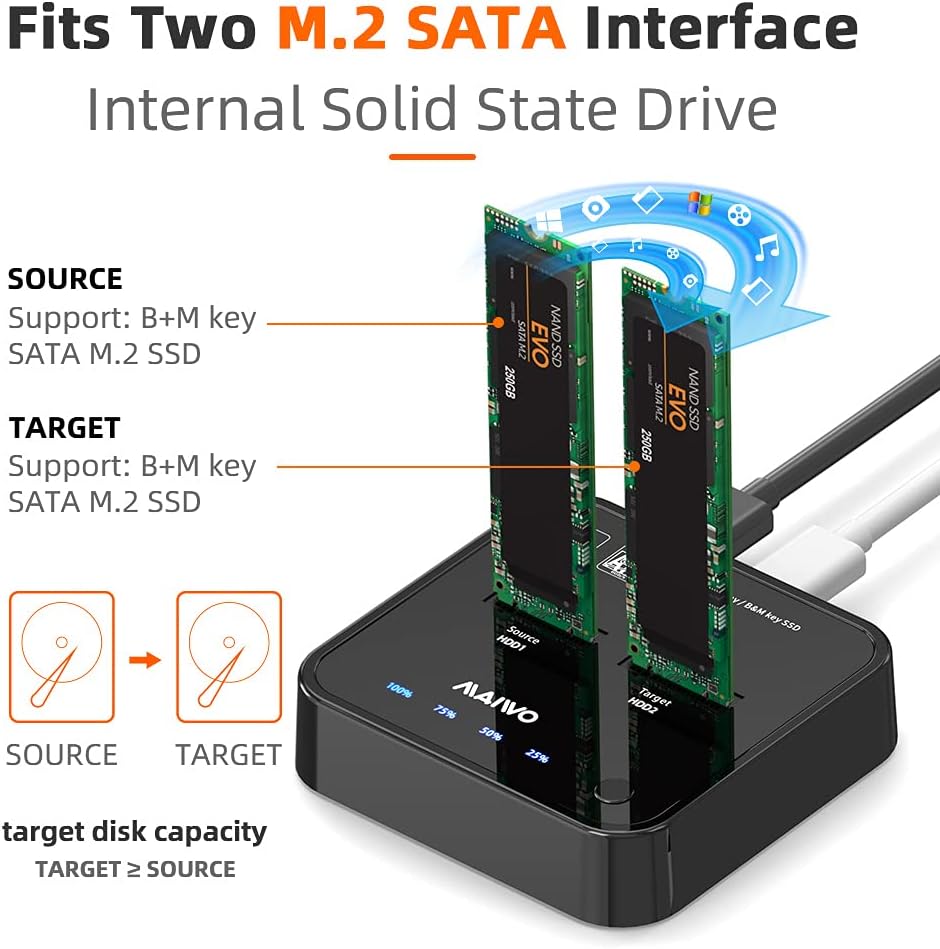 MAIWO K3016S 2 Bay M.2 SATA Docking Station, Tool-Free USB-C to SATA SSD Enclosure Y275