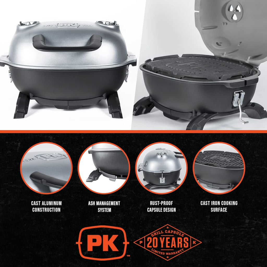 PK Grills PKGO Portable Charcoal BBQ Grill and Smoker with Lid, Grey E328724