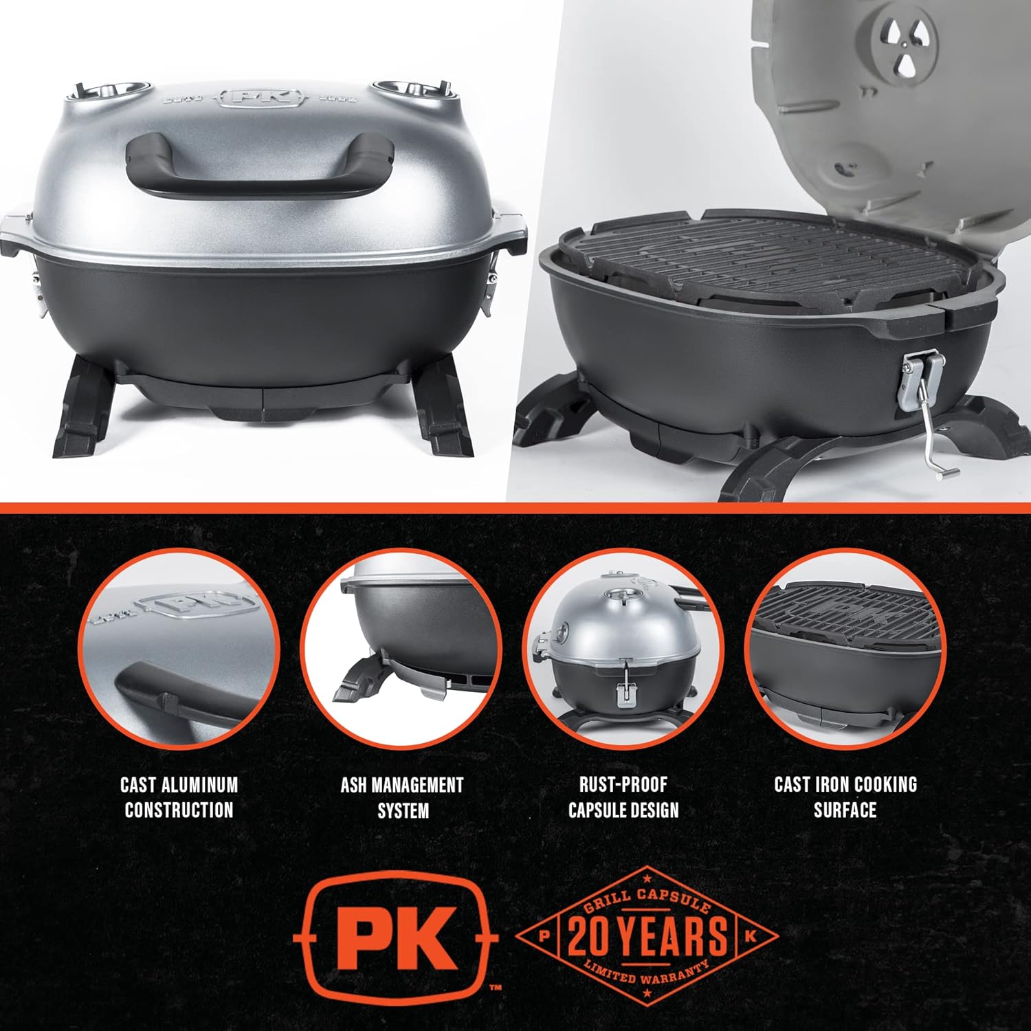 PK Grills PKGO Portable Charcoal BBQ Grill and Smoker with Lid, Grey E328724