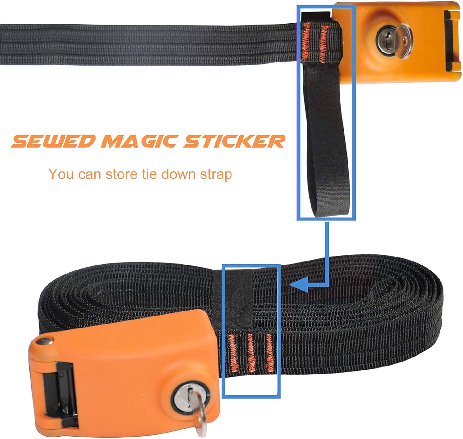 Kingdely 15ft Lockable Tie Down Strap with Stainless Steel Cables, 2 Pack (Orange) X5567