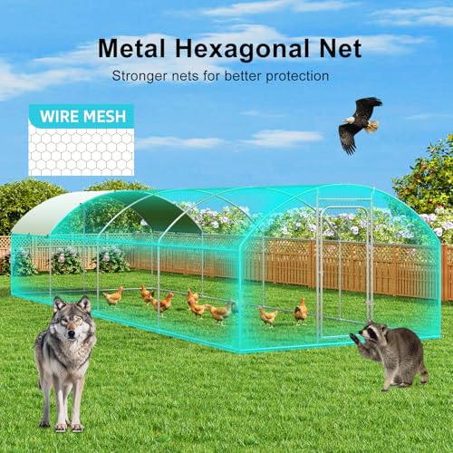 Large Metal Chicken Coop Walk-in Poultry Cage with Waterproof Cover D237341