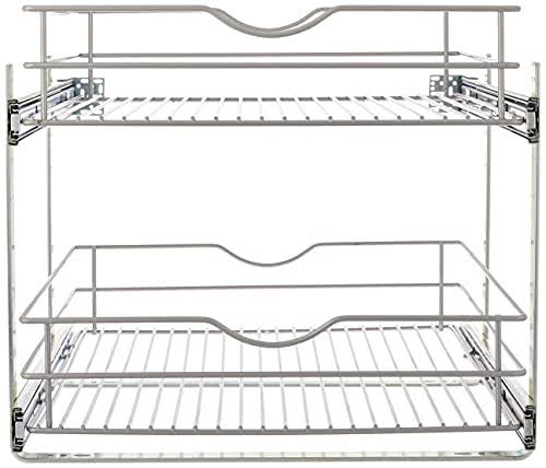 Knape & Vogt Double Tier Pull Out Cabinet Organizer, Frosted Nickel X6022