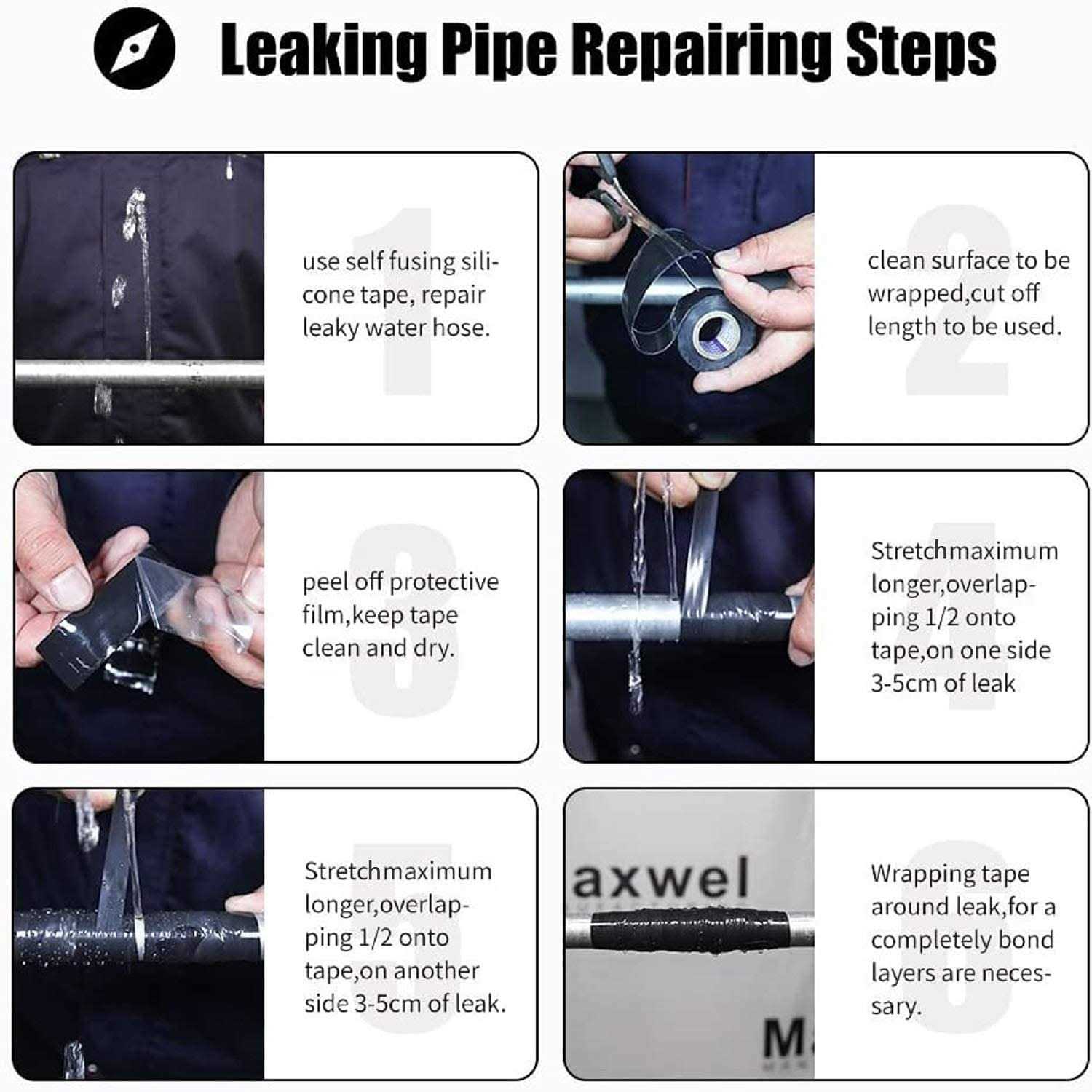 Self-Fusing Silicone Tape Black Heavy Duty Leak Proof E50134