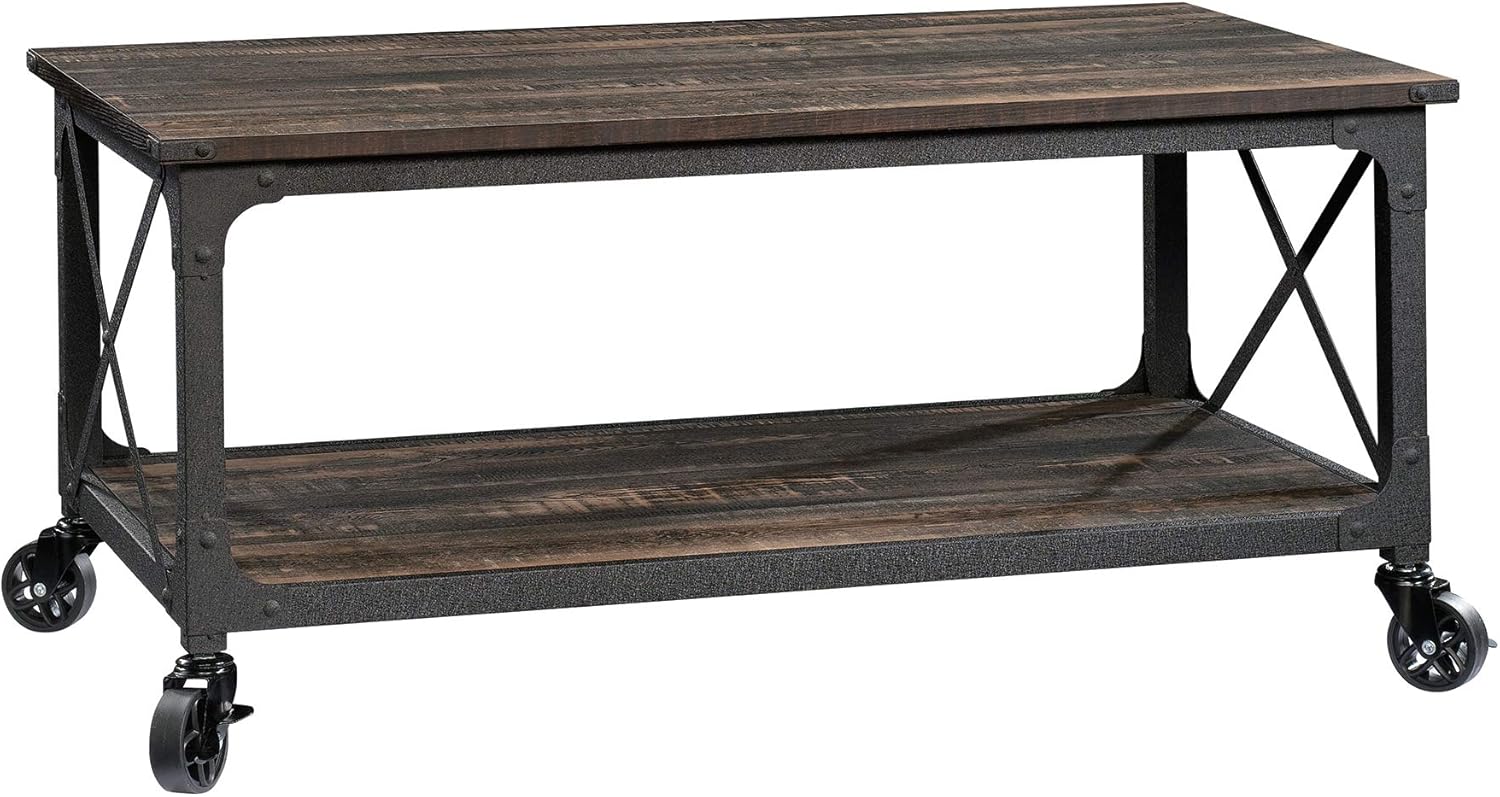 Sauder Steel River Coffee Table, L: 42.91 x W: 24.21 x H: 18.5, Carbon Oak Finish