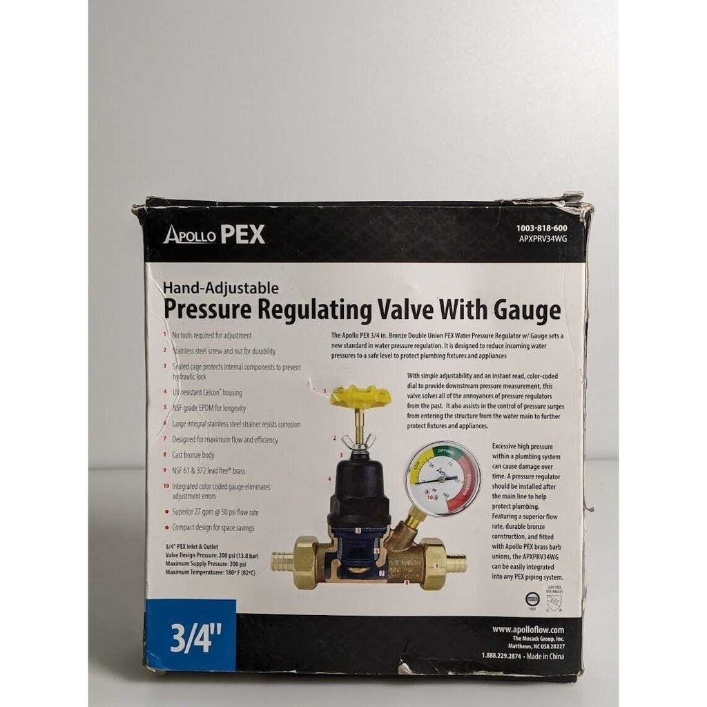 Apollo APXPRV34WG 3/4 in. Bronze Double Union PEX Water Pressure Regulator with Gauge V124