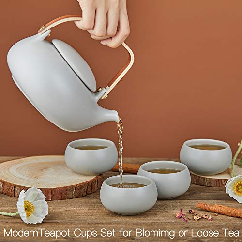 ZENS Modern Japanese Tea Set 27 oz Ceramic Teapot with 4 Cups F3504