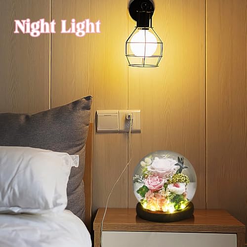Rose in Glass Dome with LED Light - Gifts for Women Mom Grandma L94341
