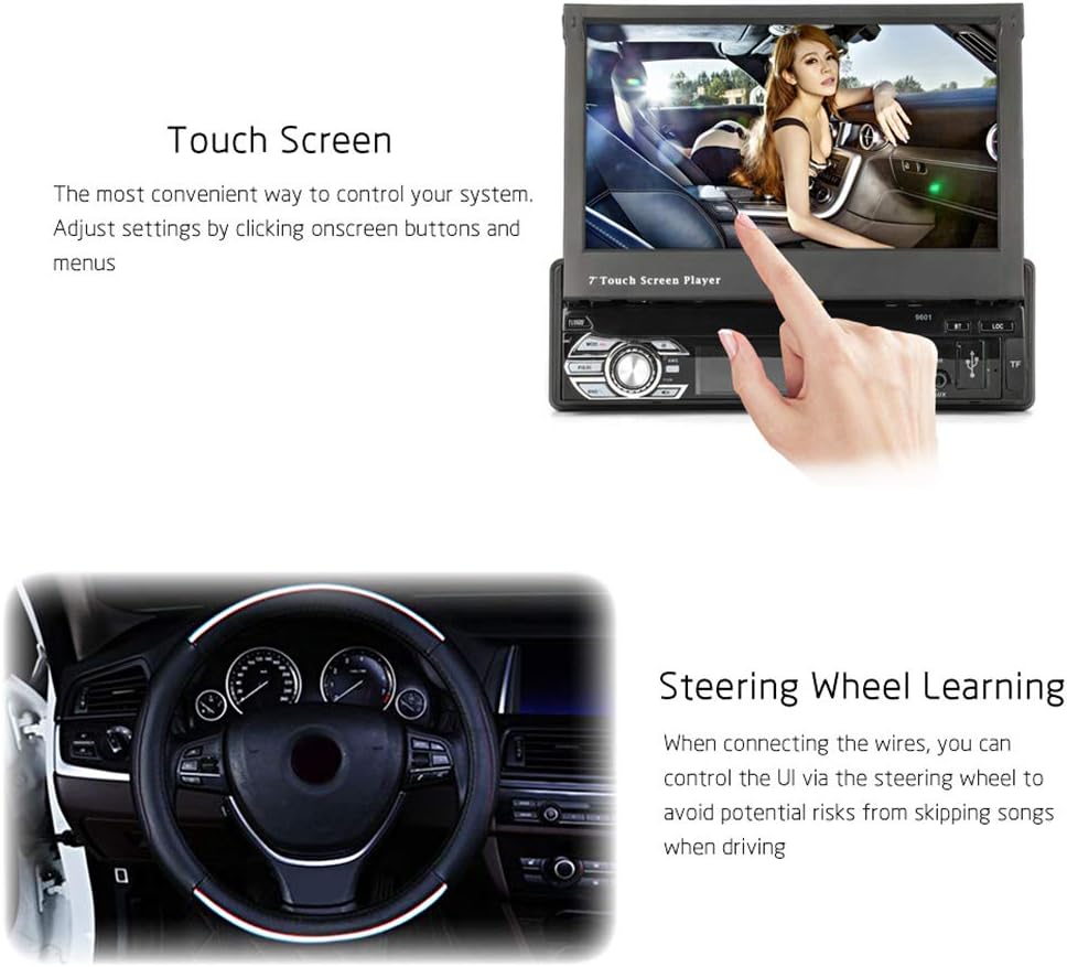 CarThree 7 Inch Single Din Car Stereo Touch Screen with Bluetooth and Backup Camera Support U39352