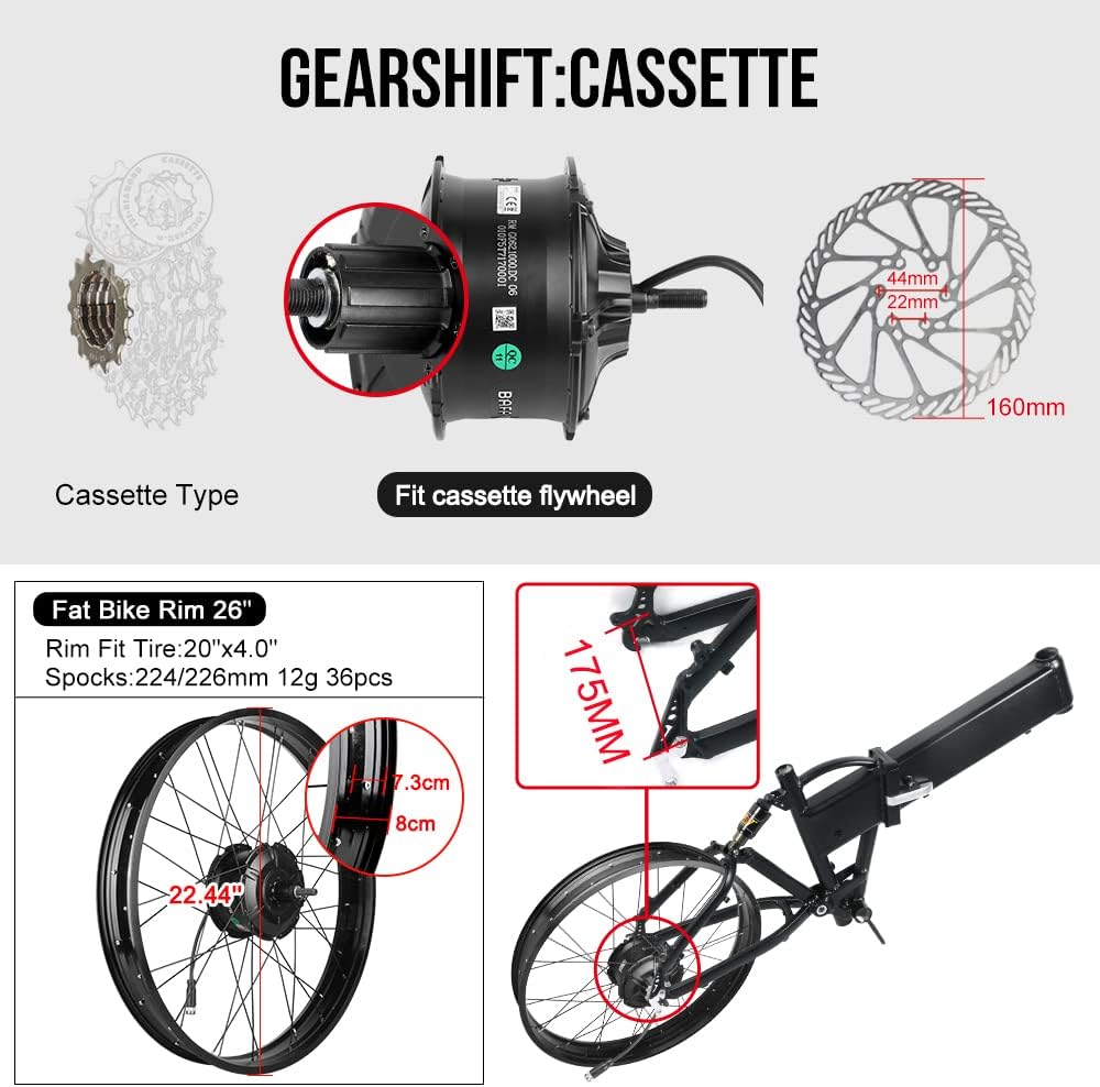 BAFANG 48V 1000W Rear Hub Motor Ebike Conversion Kit for 26 Fat Tire Bikes Cassette Rear Wheel Brushless Hub Motor Drive Electric Bicycle Conversion Kit with Optional Display and Ebike Battery