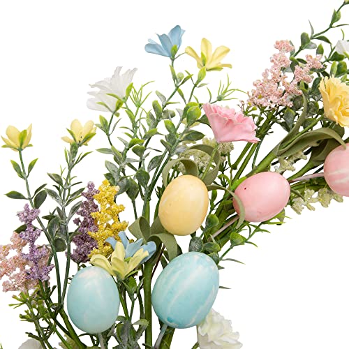18 inch Easter Egg Wreath for Front Door with Pastel Eggs and Twigs I6652