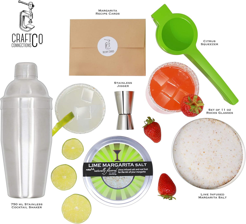 Margarita Cocktail Kit with Rocks Glasses, Shaker, Jigger & Citrus Squeezer C7008