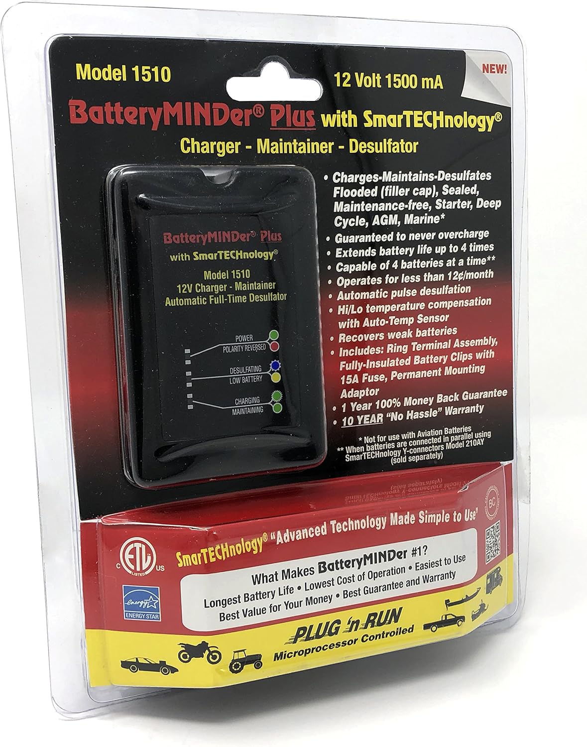 BatteryMINDer 1500CEC1B 12V 1.5A Battery Charger Maintainer Desulfator P59868