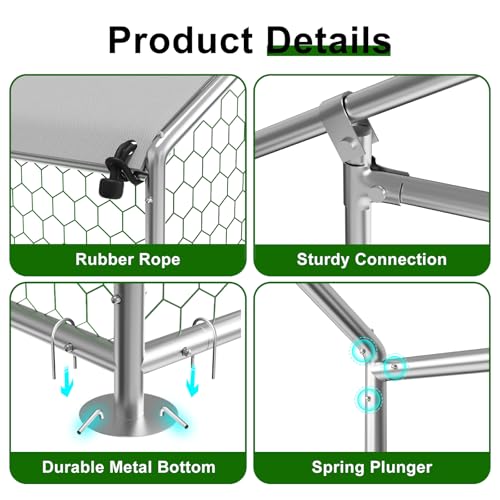 Large Metal Chicken Coop Walk-in Poultry Cage with Waterproof Cover D237341