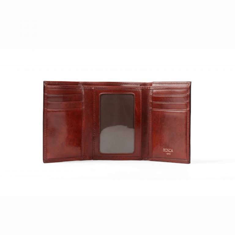 Bosca Old Leather Double ID Trifold Wallet Dark Brown G3015