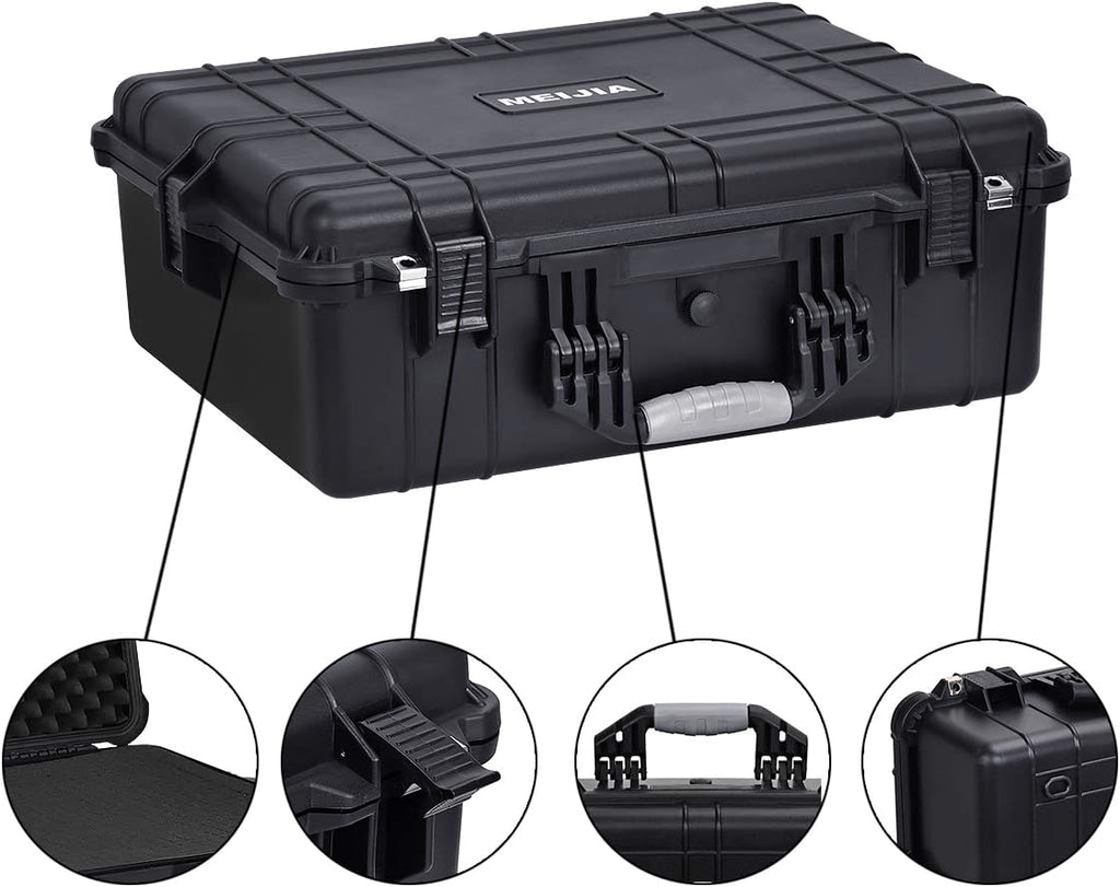 MEIJIA Portable Waterproof Hard Camera Case with Customizable Foam Insert, Black C57797