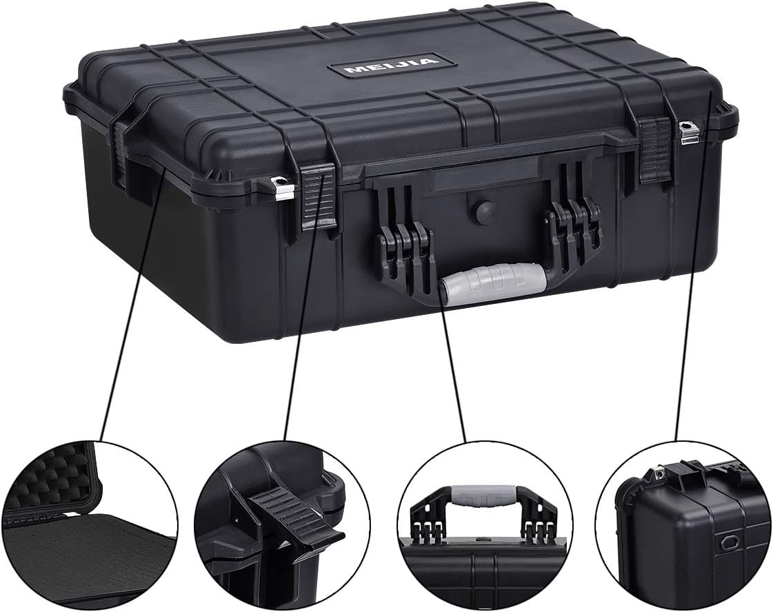 MEIJIA Portable Waterproof Hard Camera Case with Customizable Foam Insert, Black C57797
