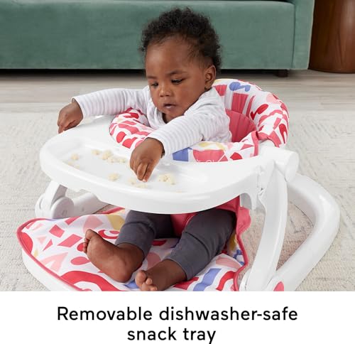 Fisher-Price Portable Baby Chair, Pink Kick & Play Deluxe Sit-Me-Up Seat with Piano Toy & Snack Tray O7962