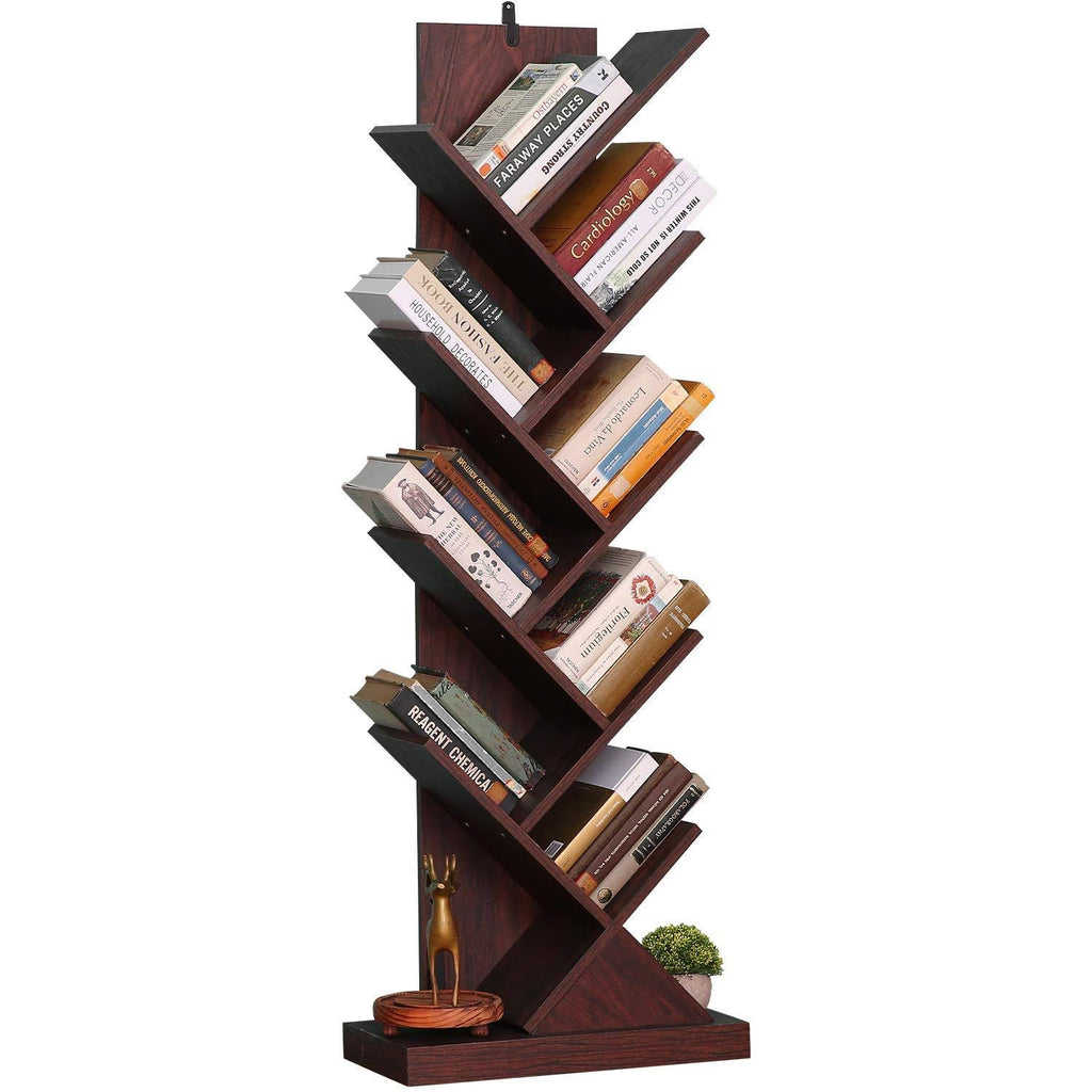 Bathwa Tree Bookshelf, 9-Shelf Tree Bookcase Wood Bookshelves, Floor Standing Tree Bookcase in Living Room Home Office, Tree She
