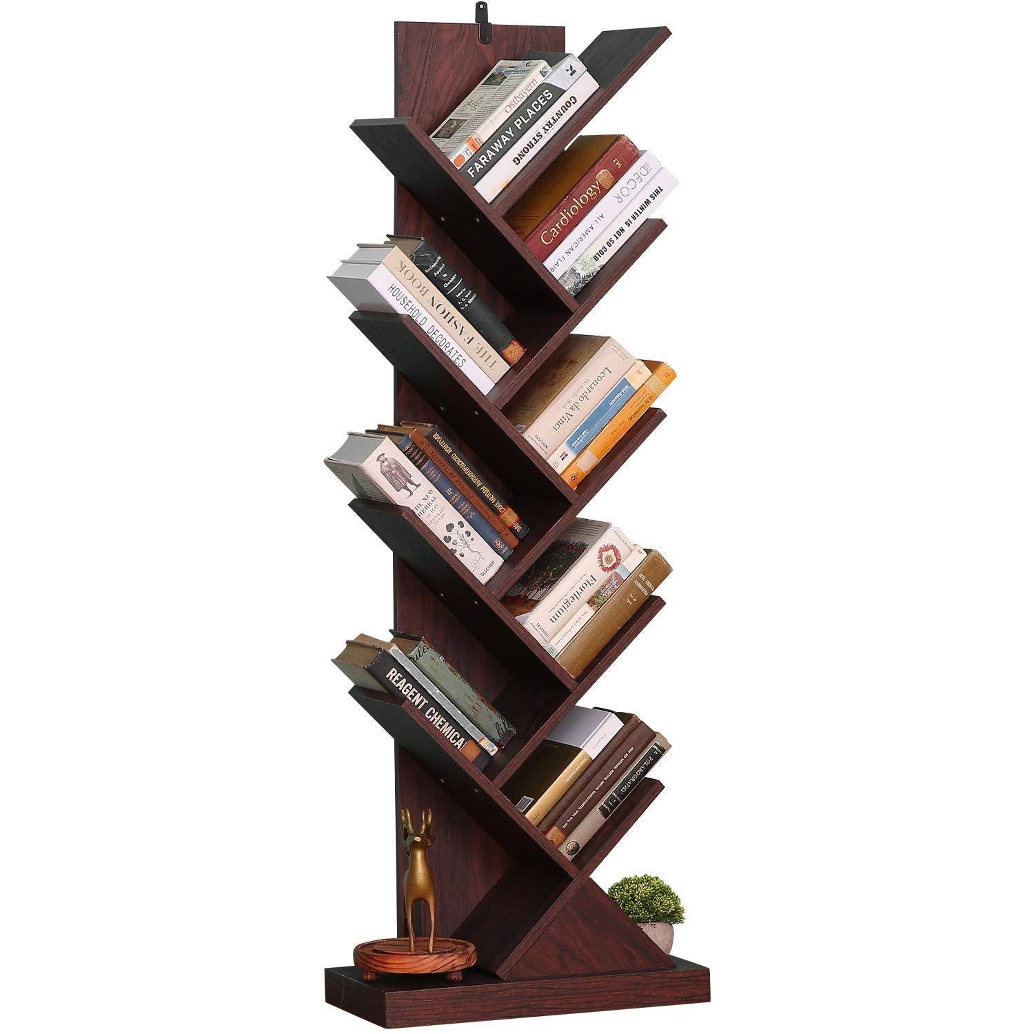 Bathwa Tree Bookshelf, 9-Shelf Tree Bookcase Wood Bookshelves, Floor Standing Tree Bookcase in Living Room Home Office, Tree She