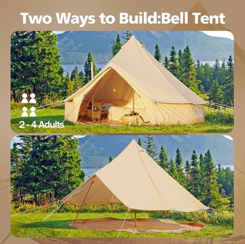 Cotton Canvas Bell Tent Waterproof 4 Season Camping Yurt for 4/6/8 Person A8612