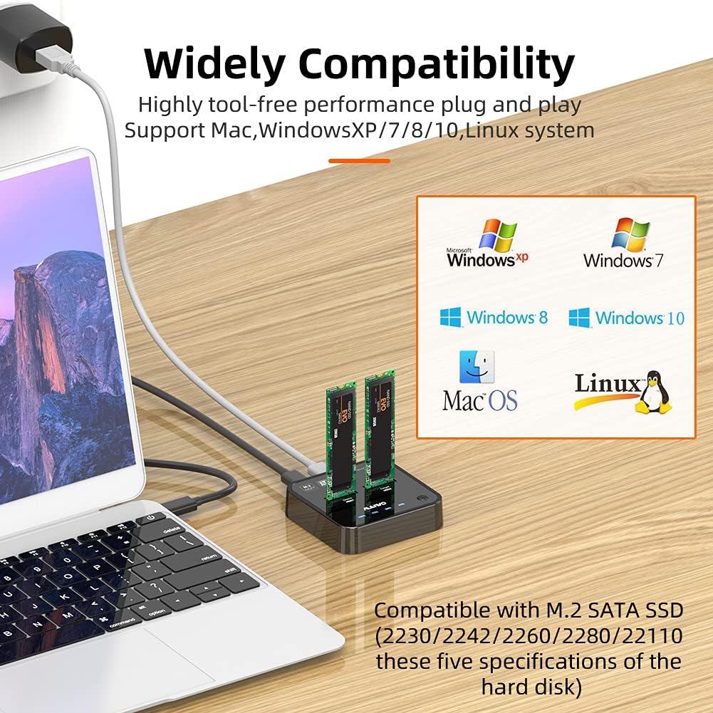 MAIWO K3016S 2 Bay M.2 SATA Docking Station, Tool-Free USB-C to SATA SSD Enclosure Y275