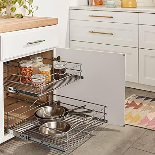 Knape & Vogt Double Tier Pull Out Cabinet Organizer, Frosted Nickel X6022