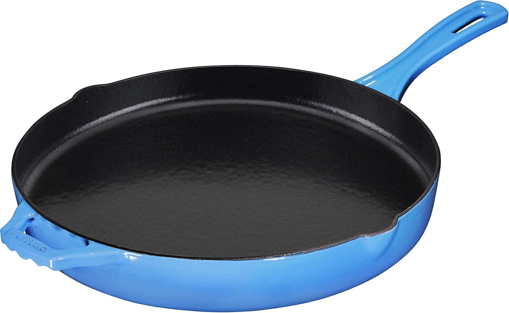 Cast Iron Skillet 12 Inch Non-Stick Frying Pan with Pour Spouts, Red Enameled V844359