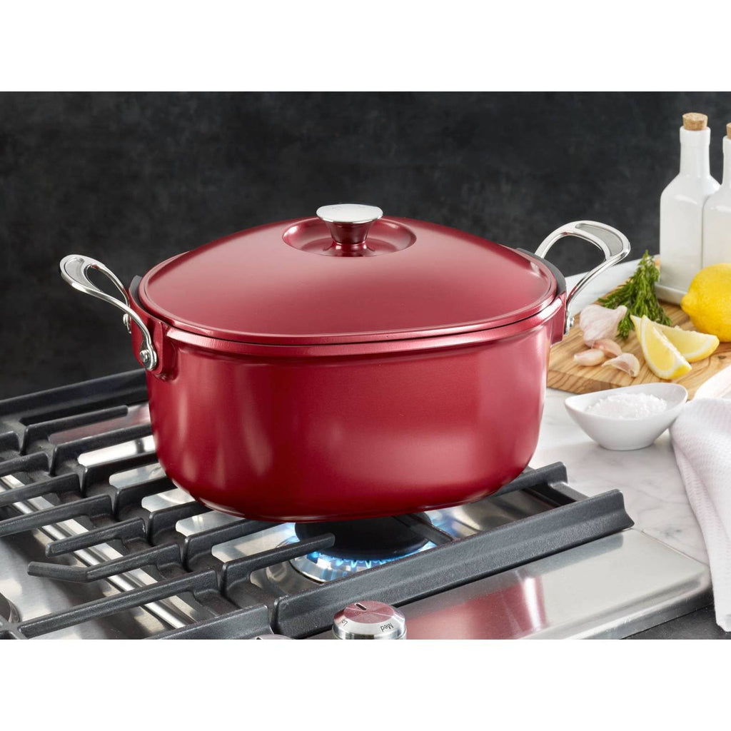 T-Fal Oval Covered 6.3Qt Cast Aluminum Pot, Red T868