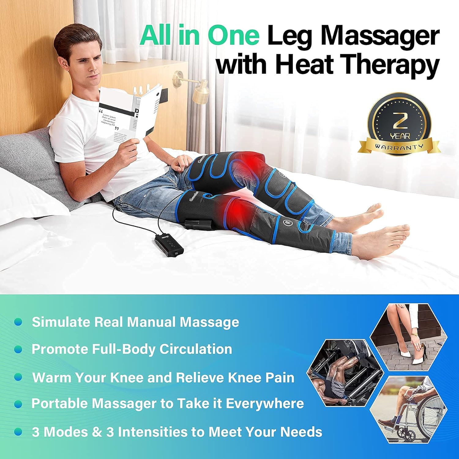 Rechargeable Cordless Leg Massager with Heat, 3 Modes & Intensities L5858