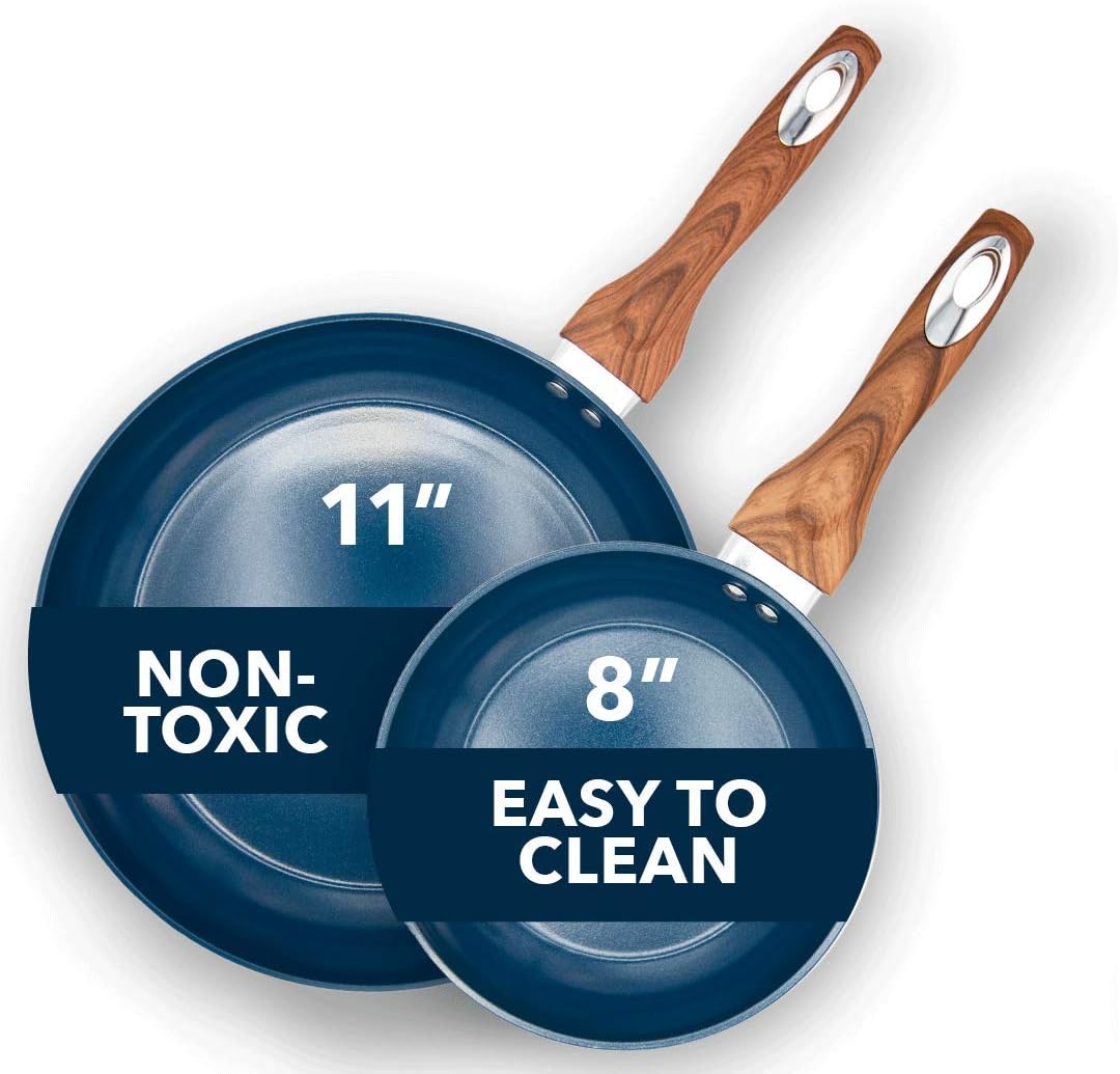 Phantom Chef 8” & 11 Frying Pan Set, Nonstick Ceramic Coating, 2 Piece, Yellow Z700