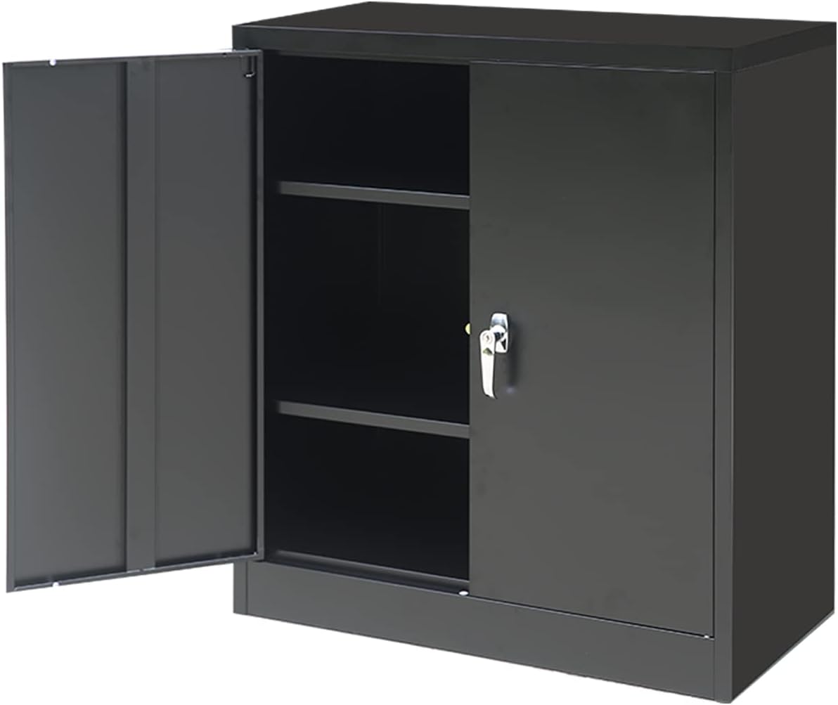 Metal Storage Cabinet with Adjustable Shelves and Doors, Steel Locking Cabinet for Home Office, Garage, Utility Room and Basement (Black)