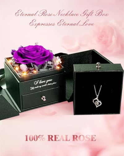 Preserved Real Rose Heart Necklace for Mom Women N8481