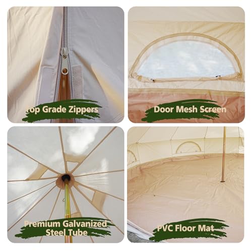Cotton Canvas Bell Tent Waterproof 4 Season Camping Yurt for 4/6/8 Person A8612