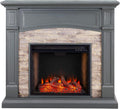 SEI Furniture Seneca Faux Stacked Stone Alexa-Enabled Electric Hidden Media Shelf Fireplace, Cool Slate Gray