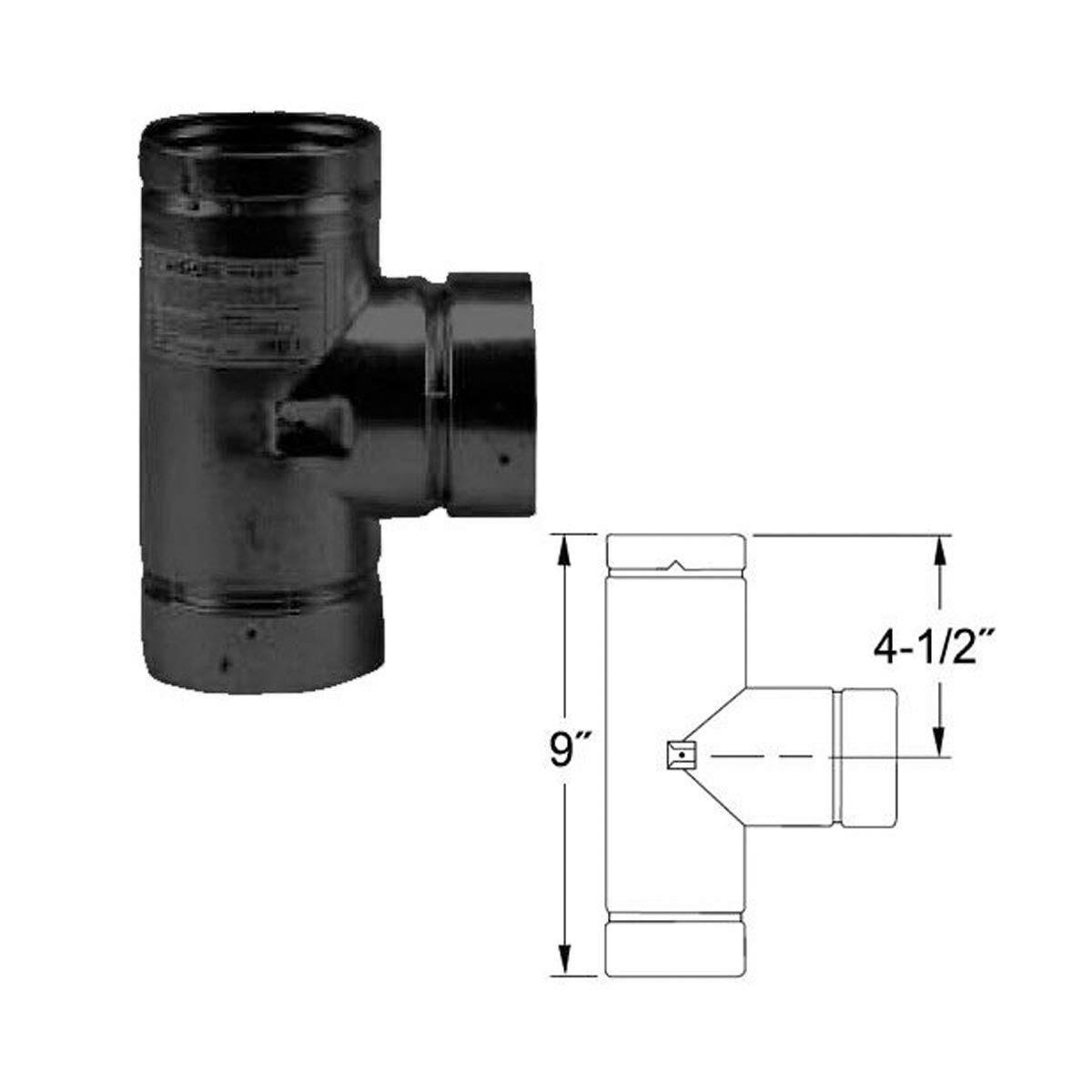3'' Selkirk VP Pellet Vent Pipe Tee with Tee Cap - Black - 3VP-TSB