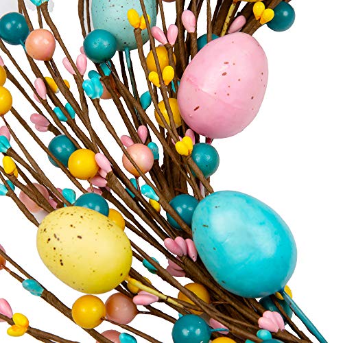 18 inch Easter Egg Wreath for Front Door with Pastel Eggs and Twigs I6652