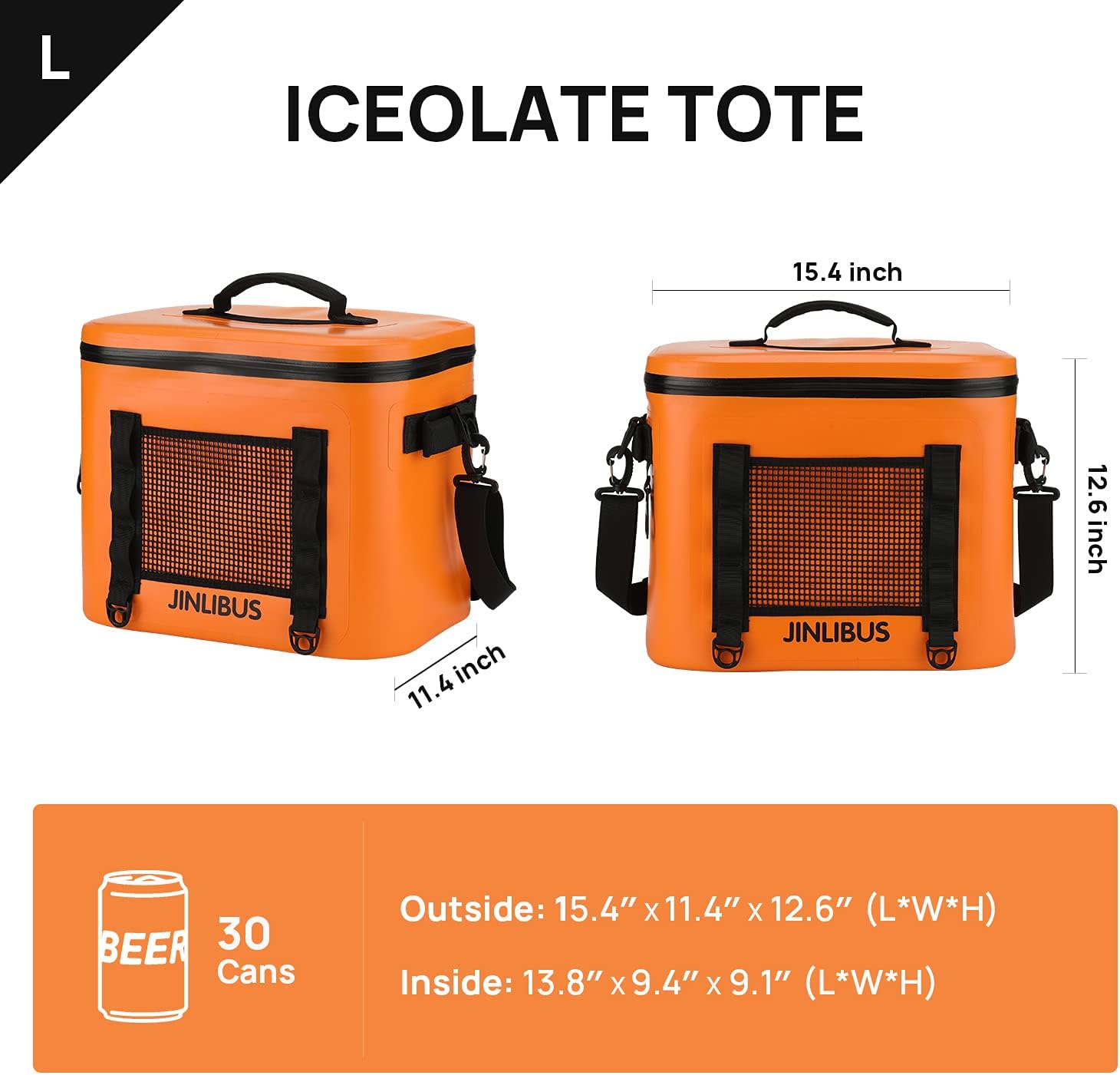 Soft Cooler Bag Leak Proof Insulated Portable 30 Can Orange W886
