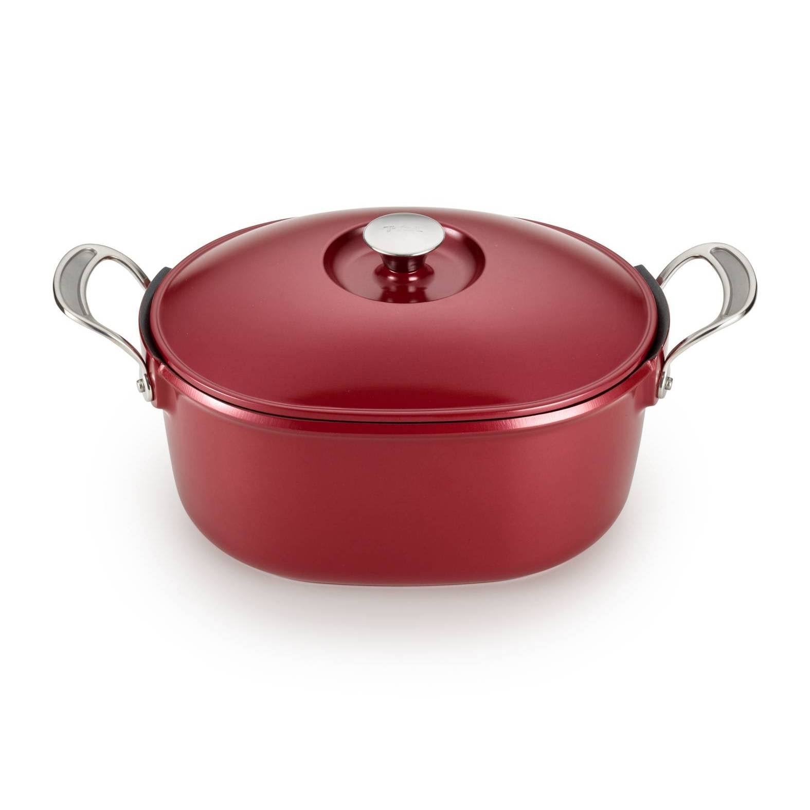T-Fal Oval Covered 6.3Qt Cast Aluminum Pot, Red