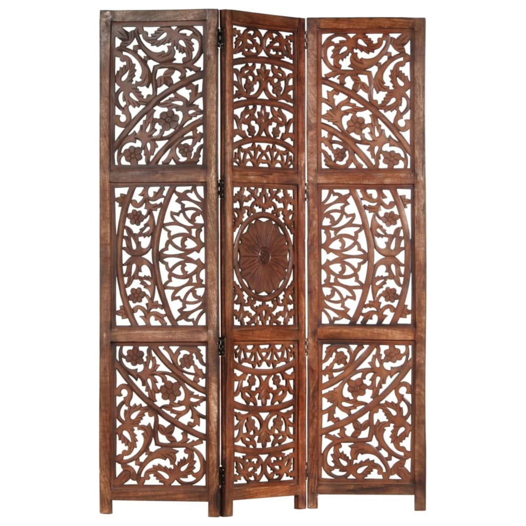 Hand Carved 3-Panel Room Divider Brown 47.2x22x65x22 Solid Mango Wood