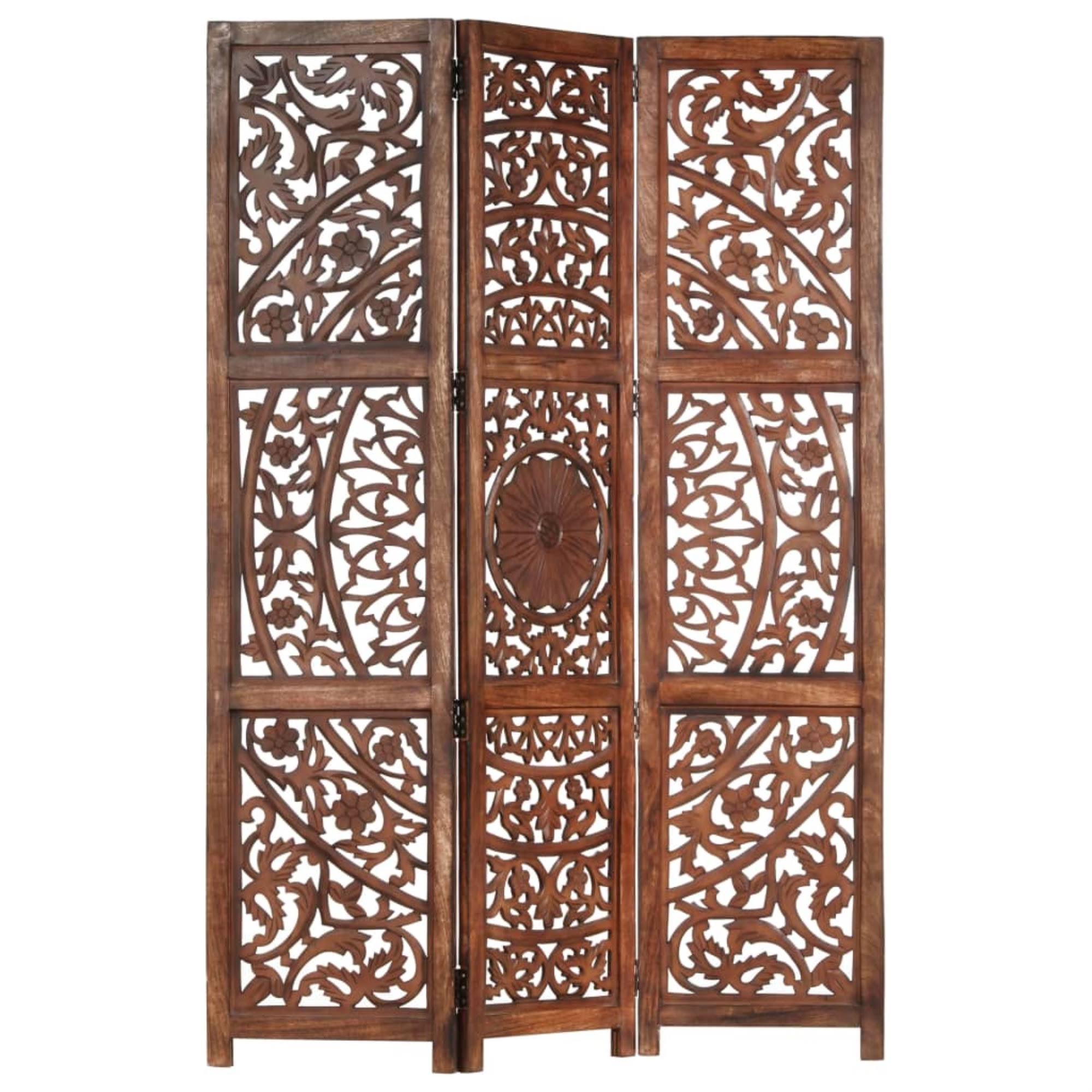 Hand Carved 3-Panel Room Divider Brown 47.2x22x65x22 Solid Mango Wood