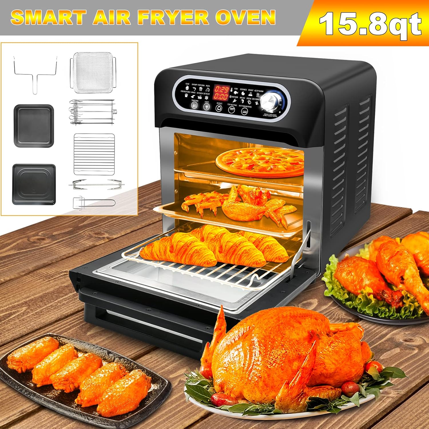 Air Fryer Toaster Oven Combo, 15.8qt, 16-in-1, 1500W, Stainless Steel J6022
