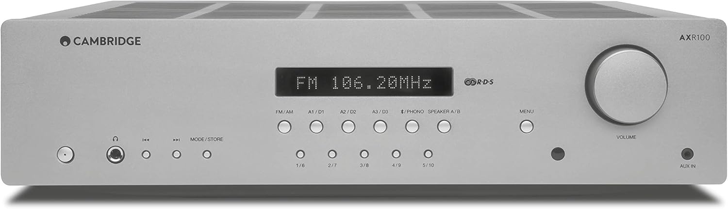 Cambridge Audio AXR100 100-Watt Stereo Receiver with Bluetooth | Built-in Phono Stage, 3.5mm Input, AM/FM with RDS