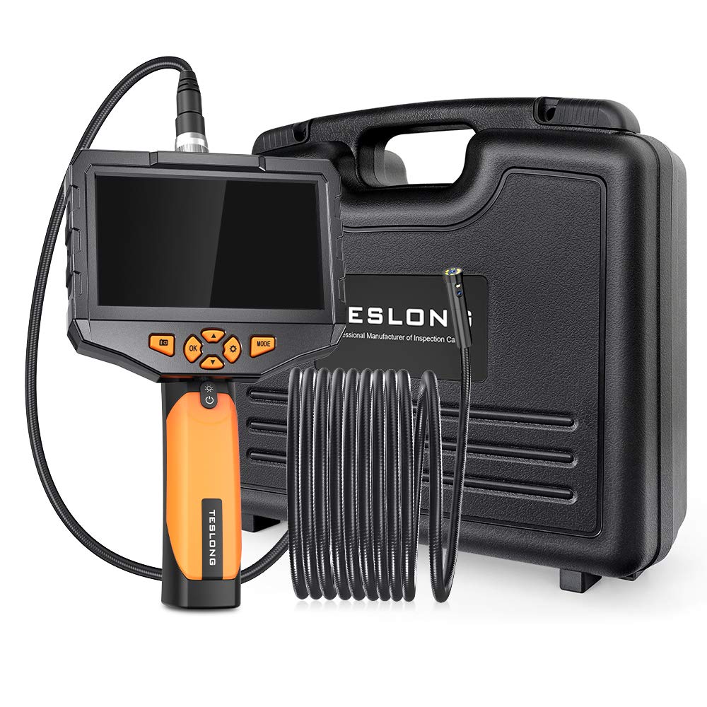 Teslong 5 inch Dual Lens Industrial Borescope Inspection Camera with Light, 1080P Waterproof Probe B658