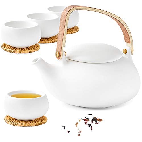 ZENS Modern Japanese Tea Set 27 oz Ceramic Teapot with 4 Cups F3504